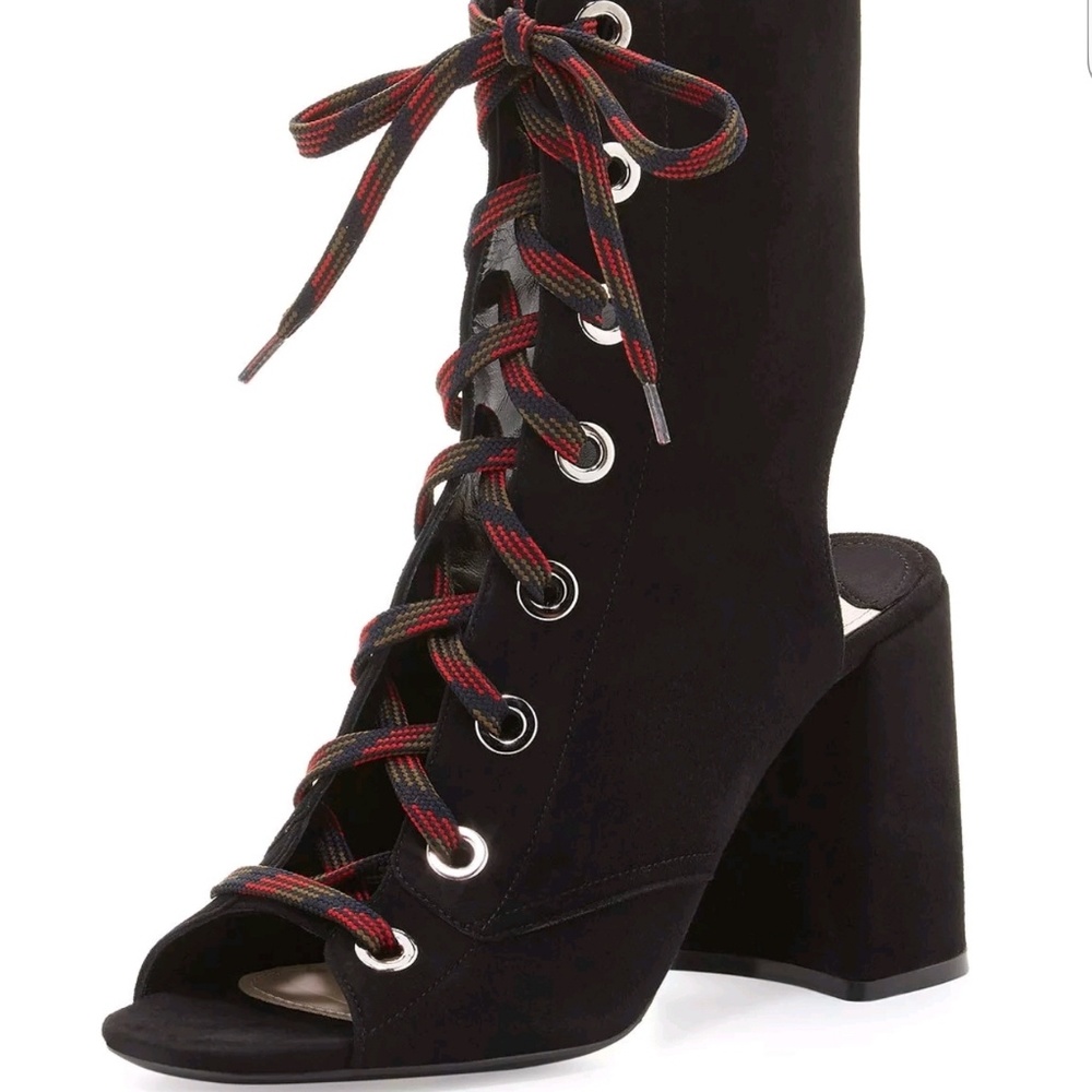 Prada Womens Designer Shoes Lace-Up Suede Peep-Toe